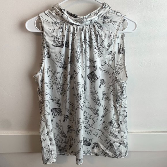 White House Black Market Tops - White House Black Market White & Black France Themed Sleeveless Blouse